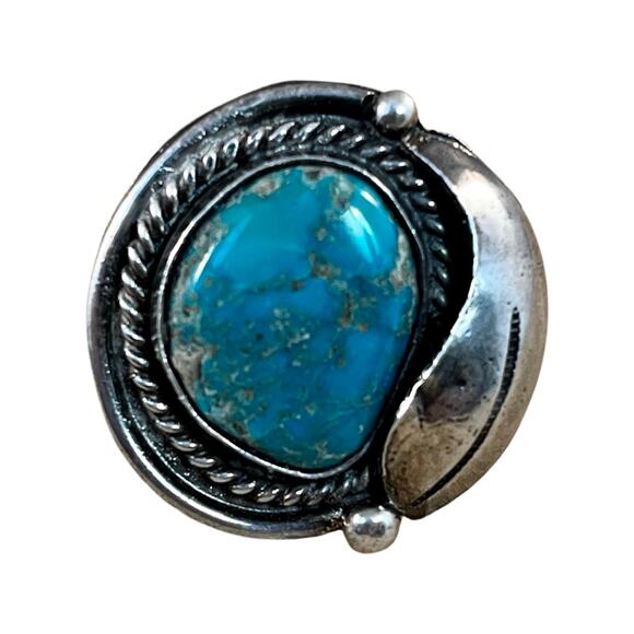 Vintage Turquoise Ring, Sterling Silver Native American Navajo Ring Sz 5 - Picture 1 of 9